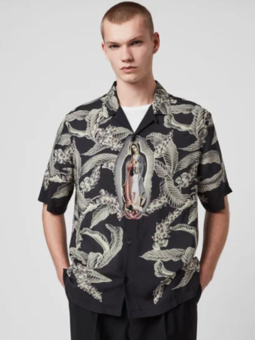 ALLSAINTS Men's Diego Lady of Guadalupe Print Relaxed Fit Hawaiian Shirt Size L